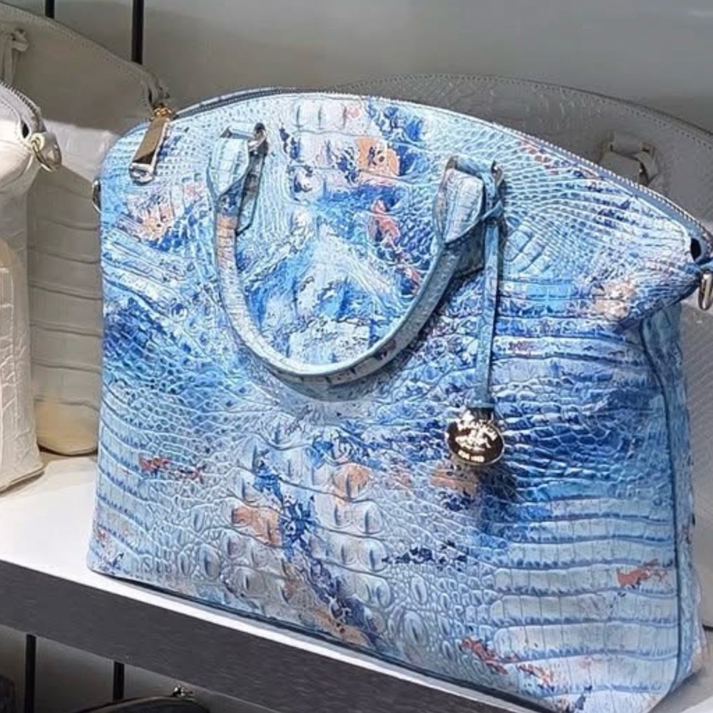 Brahmin Blue Multi Crocodile-Embossed Tote